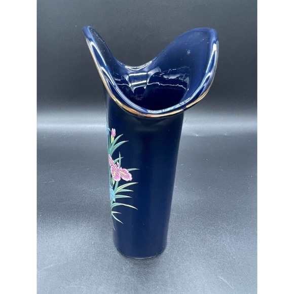 Accents Modern Japanese Yamaji Vase Black Flower Gold Rim Wide Lip